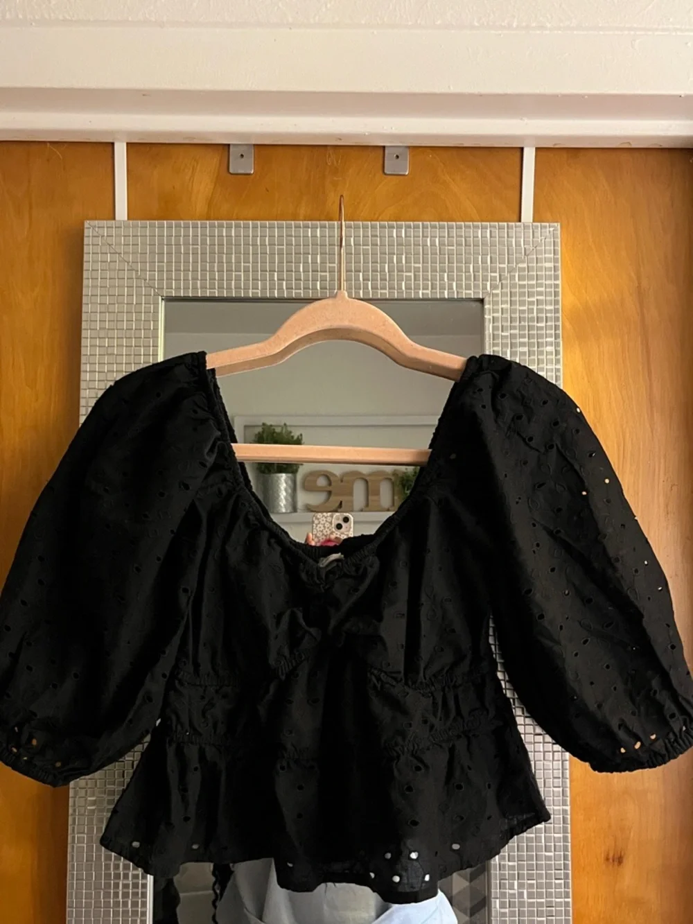 a new day Black Eyelet Puff Sleeve Top - Picture 2 of 4